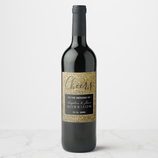 ブラックとゴールドのウェディングギフト ワインラベル (正面)