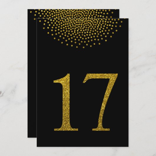 ブラックとゴールドのウェディングパーティ テーブル番号 招待状 (正面/裏面)