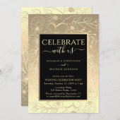 ブラックとゴールドのウェディング レセプション 招待状 (正面/裏面)