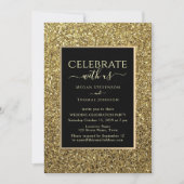 ブラックとゴールドのウェディング レセプション 招待状 (正面)