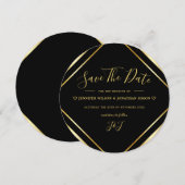 ブラックとゴールドのエレガントでシンプルなモダンなラウンド セーブザデート (正面/裏面)
