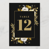 ブラックとゴールドのエレガントなカントリー フラワーテーブルナンバー 招待状 (裏面)