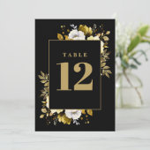 ブラックとゴールドのエレガントなカントリー フラワーテーブルナンバー 招待状 (スタンド正面)
