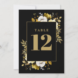 ブラックとゴールドのエレガントなカントリー フラワーテーブルナンバー 招待状