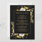 ブラックとゴールドのエレガントなガーデン フラワー 招待状 (裏面)