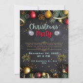 ブラックとゴールドのエレガントなクリスマスパーティー招待状 シーズンカード (正面)