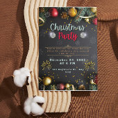 ブラックとゴールドのエレガントなクリスマスパーティー招待状 シーズンカード