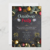 ブラックとゴールドのエレガントなクリスマスパーティー招待状 招待状 (正面)