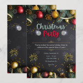 ブラックとゴールドのエレガントなクリスマスパーティー招待状 招待状 (正面/裏面)