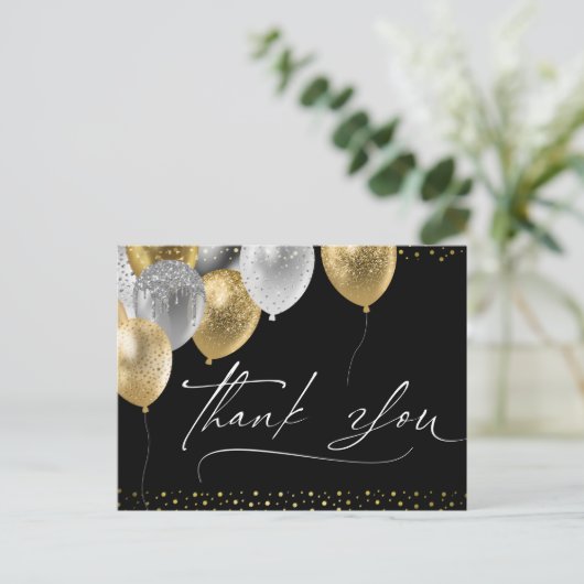 ブラックとゴールドのエレガントなポストカード - 感謝 ポストカード (スタンド正面)