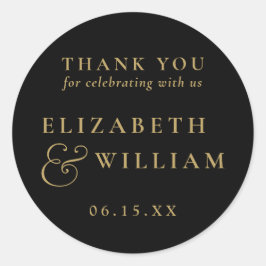 ブラックとゴールドのエレガントなモノグラム結婚式お礼 ラウンドシール