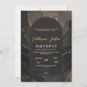ブラックとゴールドのエレガントなラグジュアリー シックな大理石パーティー 招待状 (正面)