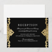 ブラックとゴールドのエレガントなヴィンテージ結婚式の披露宴 招待状 (正面/裏面)