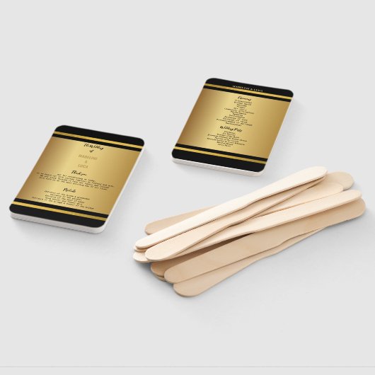 ブラックとゴールドのエレガントな結婚式プログラム ハンドファン (組立なし)