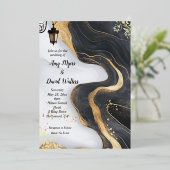 ブラックとゴールドのエレガントな結婚式招待状 箔招待状 (立ち正面)