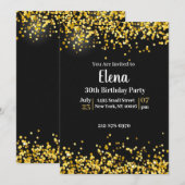 ブラックとゴールドのエレガントな誕生日パーティー招待状 招待状 (正面/裏面)
