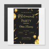 ブラックとゴールドのエレガントな退職祝い マグネット招待状 (正面/裏面)