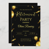 ブラックとゴールドのエレガントな退職祝い 招待状 (正面/裏面)