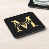 ブラックとゴールドのオリジナルイニシャルと名前 コースター (左側)
