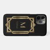ブラックとゴールドのカスタムモノグラム | 幾何学模様 Case-Mate iPhoneケース (裏面(横))