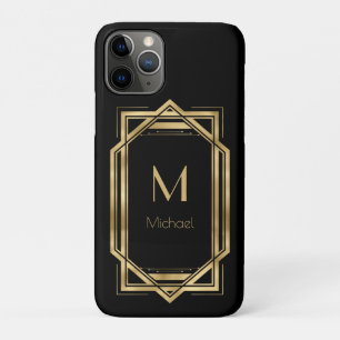 ブラックとゴールドのカスタムモノグラム 幾何学模様 iPhone 11 PROケース