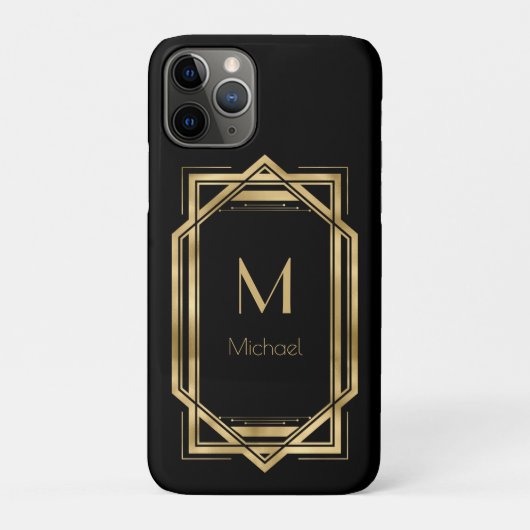 ブラックとゴールドのカスタムモノグラム | 幾何学模様 Case-Mate iPhoneケース (裏)