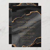 ブラックとゴールドのカリグラフィー結婚式招待状 招待状 (正面/裏面)