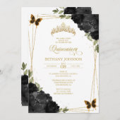 ブラックとゴールドのキンセアニエラ招待状 招待状 (正面/裏面)