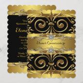 ブラックとゴールドのキンセアニエラ 招待状 (正面/裏面)