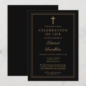ブラックとゴールドのクリスチャン 追悼式 招待状 (正面/裏面)