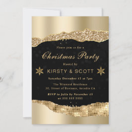 ブラックとゴールドのグラマラスな涙のクリスマスパーティ 招待状