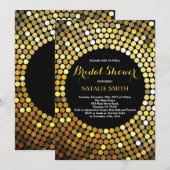 ブラックとゴールドのグリッター付き結婚前お茶会招待状 招待状 (正面/裏面)