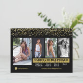 ブラックとゴールドのグリッター写真コンポジットカード 招待状 (スタンド正面)