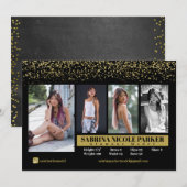 ブラックとゴールドのグリッター写真コンポジットカード 招待状 (正面/裏面)