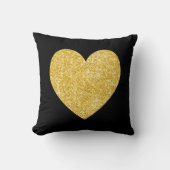 ブラックとゴールドのグリッター写真ハート クッション (正面)