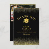 ブラックとゴールドのグリッター写真 卒業 サンキューカード (正面/裏面)