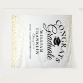 ブラックとゴールドのグリッター卒業写真用背景 タペストリー (正面(横))