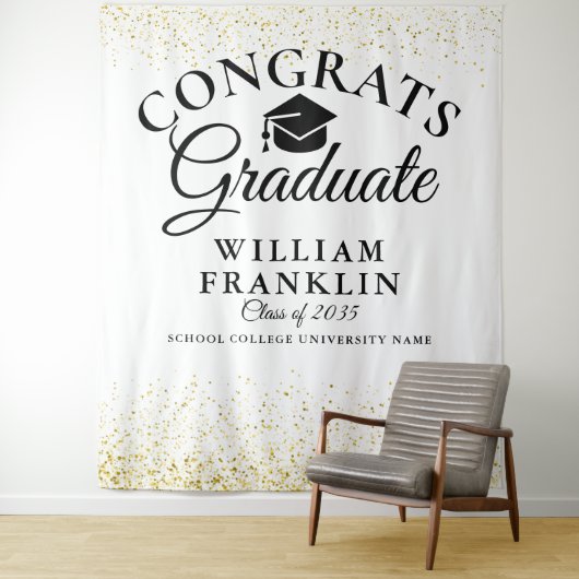 ブラックとゴールドのグリッター卒業写真用背景 タペストリー (インサイチュ)