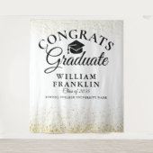 ブラックとゴールドのグリッター卒業写真用背景 タペストリー (正面)