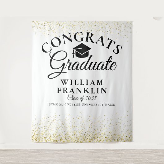 ブラックとゴールドのグリッター卒業写真用背景 タペストリー (正面)