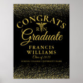 ブラックとゴールドのグリッター看護卒業サイン ポスター (正面)