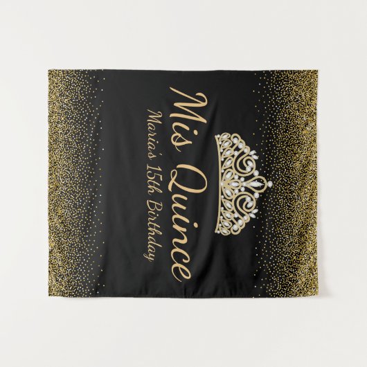 ブラックとゴールドのグリッター キンセアニエラ タペストリー (正面(横))