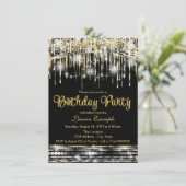 ブラックとゴールドのグリッター グラム 誕生日 招待状 (スタンド正面)