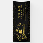 ブラックとゴールドのグリッター モダン卒業式 横断幕 (縦)