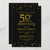 ブラックとゴールドのグリッター 50周年結婚記念日 招待状 (正面/裏面)