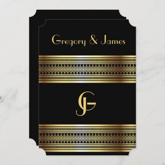 ブラックとゴールドのゲイ/レズビアン結婚式招待状 招待状 (正面/裏面)