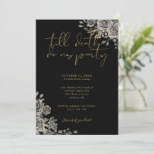 ブラックとゴールドのゴシック フローラル 大人ハロウィンパーティー 招待状 (スタンド正面)