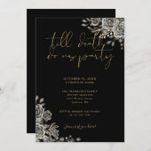 ブラックとゴールドのゴシック フローラル 大人ハロウィンパーティー 招待状 (正面/裏面)