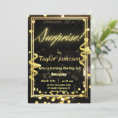 ブラックとゴールドのサプライズ招待QRコード RSVP 招待状 (スタンド正面)