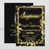 ブラックとゴールドのサプライズ招待QRコード RSVP 招待状 (正面/裏面)